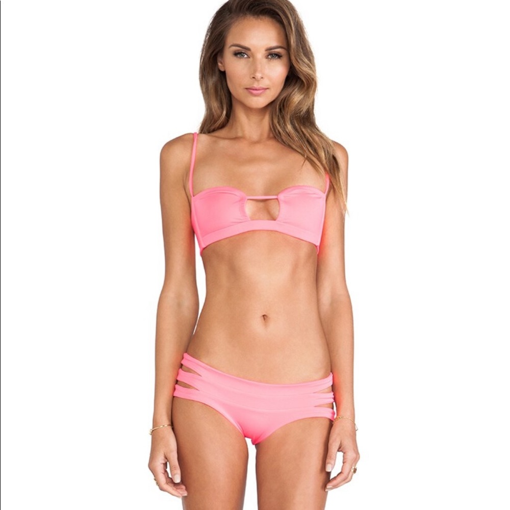 Indah Laguna Cut Out Bikini Top Neon Pink